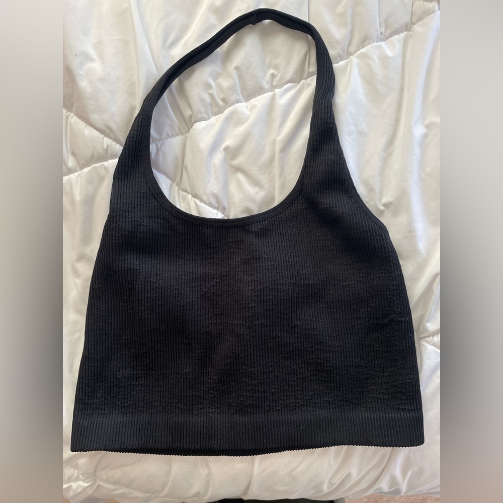 ribbed thick material black cotton on trendy tank top